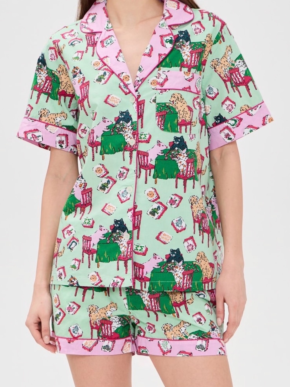 Printfresh Mah Jongg Menagerie Short Pajama Set NWT